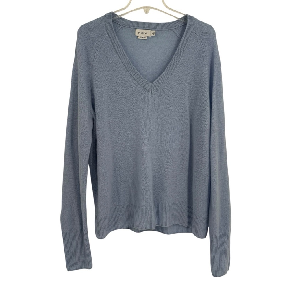Evereve Size L Blue V-Neck 100% Cashmere Pullover Sweater Women’s Lightweight - Picture 5 of 11